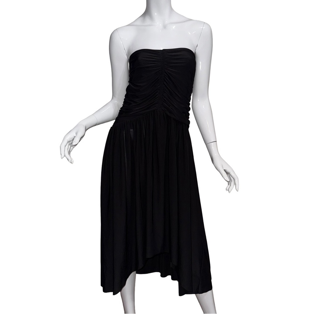 Misa Los Angeles Black Strapless Flowy Asymmetric Hem Dress Minimalist